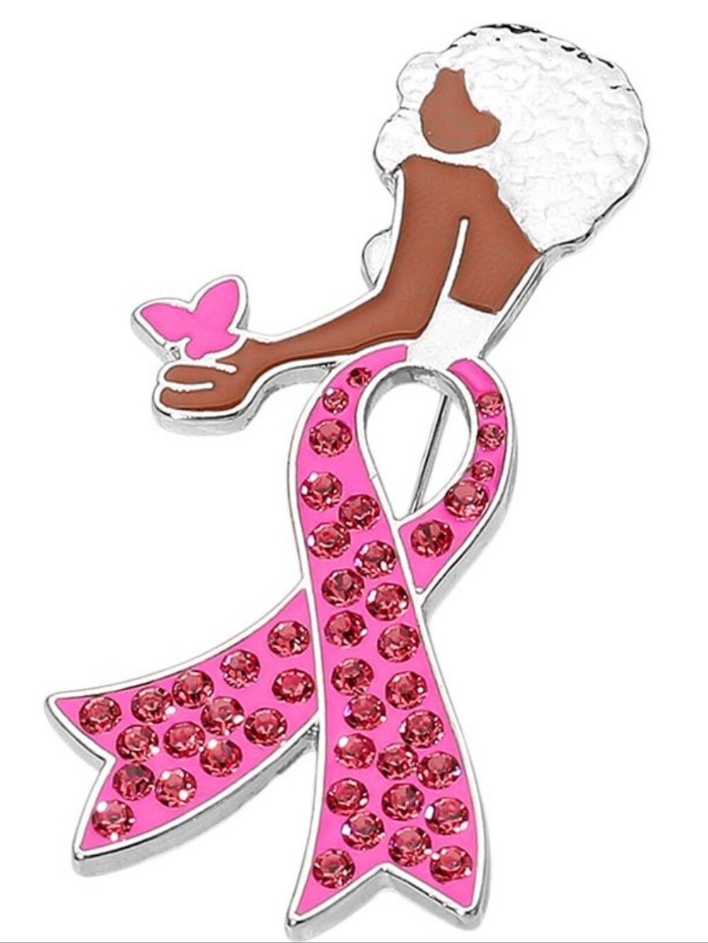 Pink Ribbon Pin Silver Rhinestone Bow Cancer Brooch Fashion Statement Accessory - Picture 4 of 4